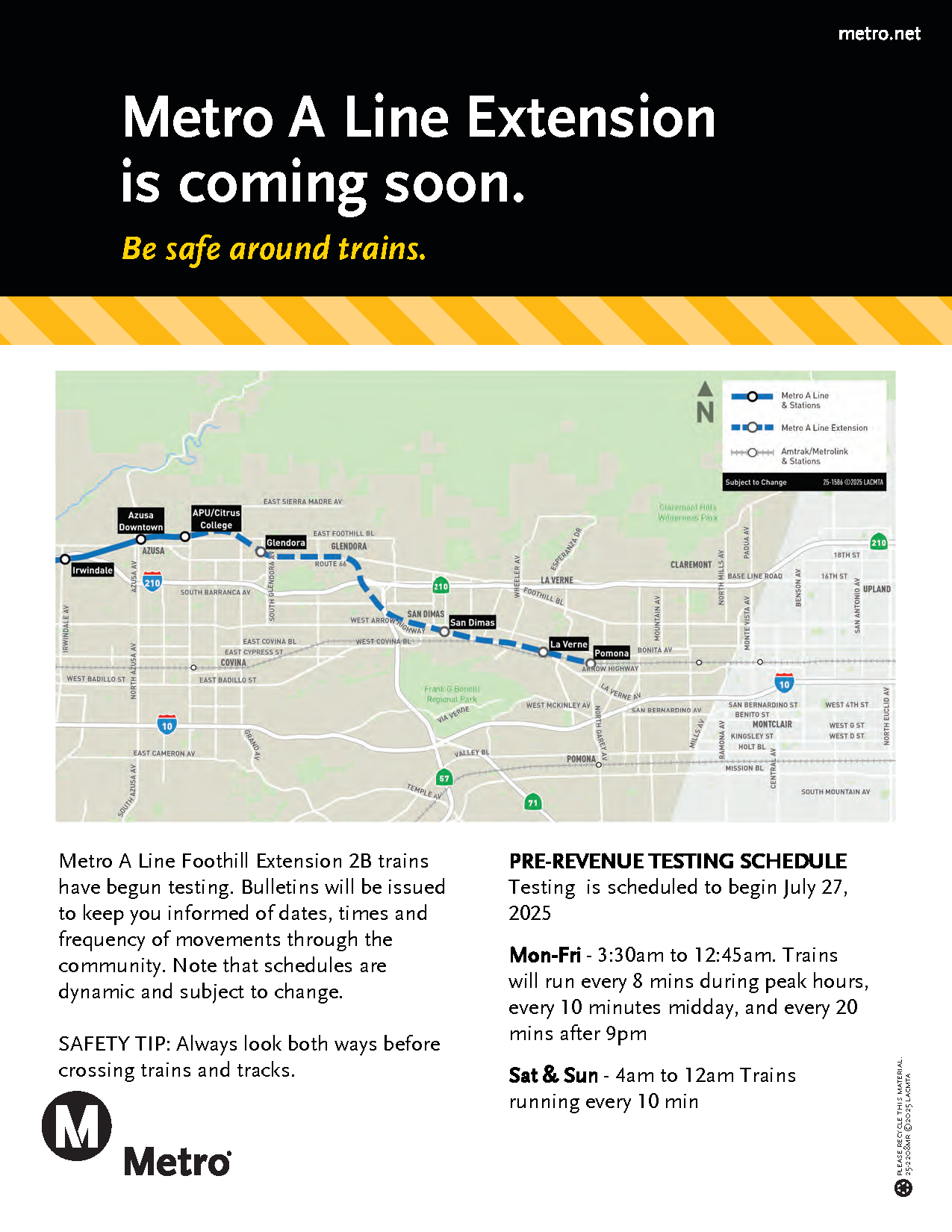 July-Train Testing Notice_A Line to Pomona Pre Rev Train Testing